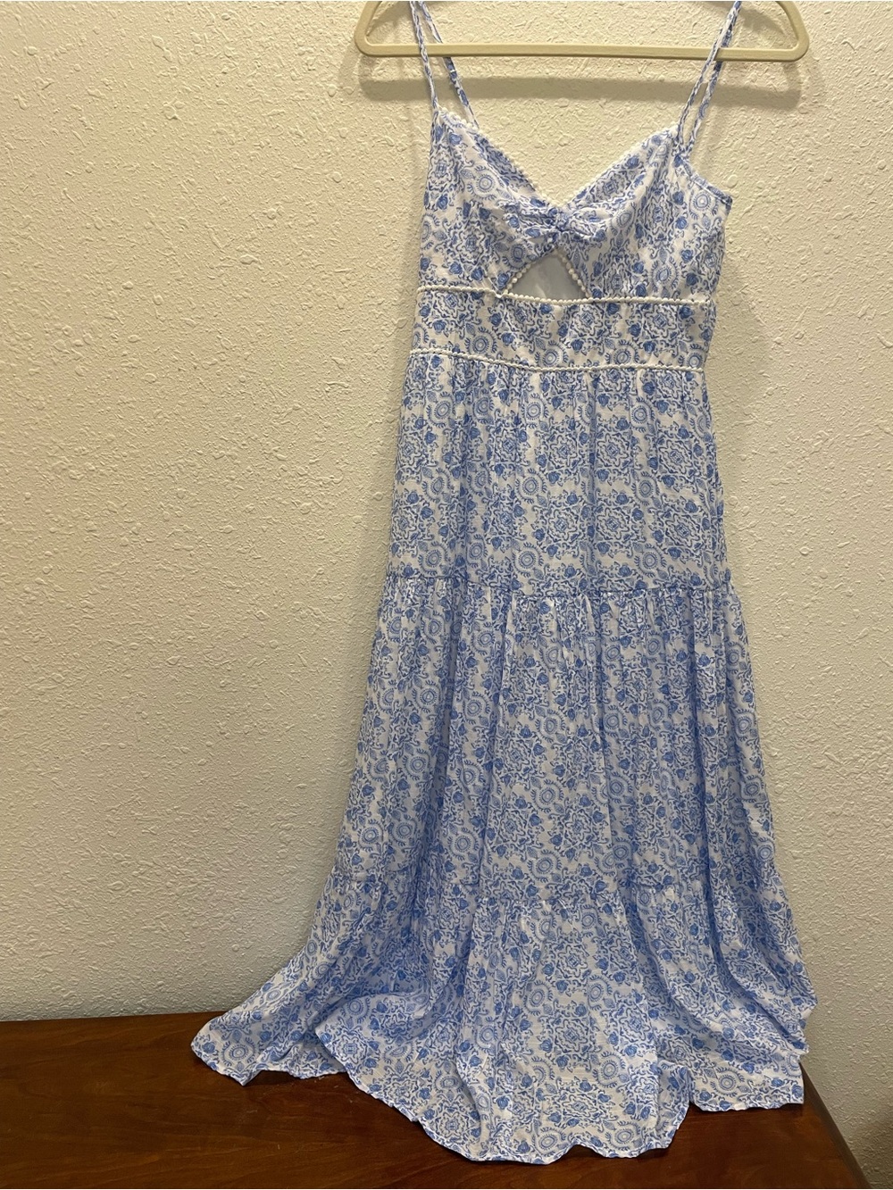 Trixxi White Dress with Blue Floral Print